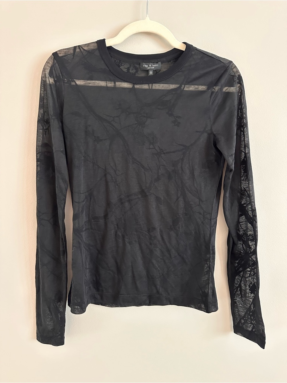 NWT rag & bone Valencia Black Sheer Long Sleeve Floral Tee Small